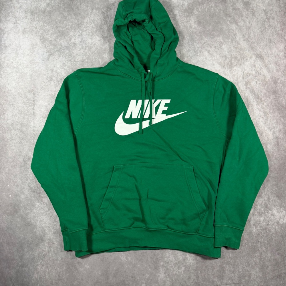 Nike Mens Sportswear Club Fleece Pullover Hoodie Green White Logo Large